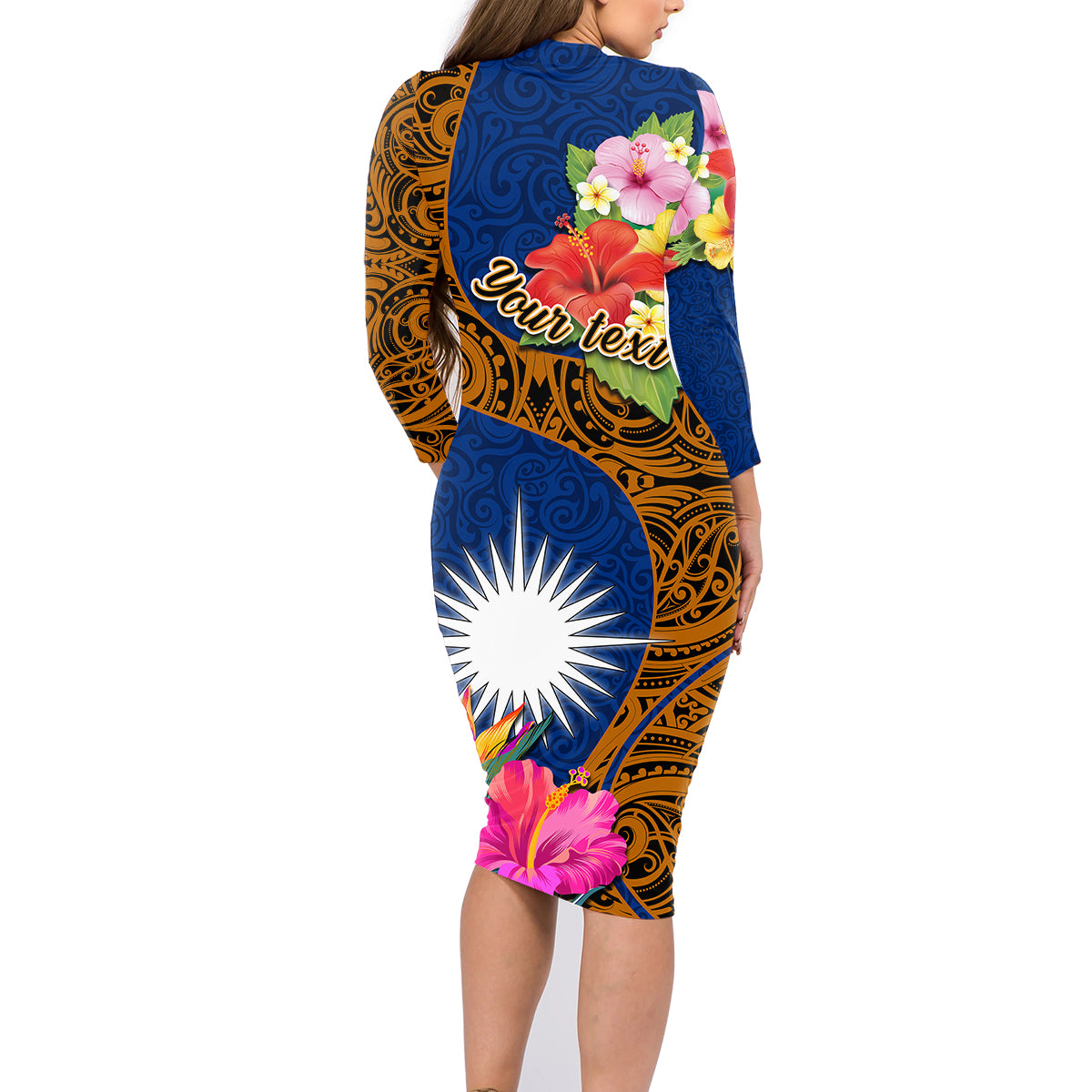 Personalised Marshall Islands Manit Day Family Matching Long Sleeve Bodycon Dress and Hawaiian Shirt Marshall Seal Mix Hibiscus Flower Maori Pattern Style LT03 - Polynesian Pride
