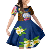 Personalised Marshall Islands Manit Day Family Matching Mermaid Dress and Hawaiian Shirt Marshall Seal Mix Hibiscus Flower Maori Pattern Style LT03 Daughter's Dress Blue - Polynesian Pride