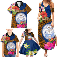 Personalised Marshall Islands Manit Day Family Matching Summer Maxi Dress and Hawaiian Shirt Marshall Seal Mix Hibiscus Flower Maori Pattern Style LT03 - Polynesian Pride