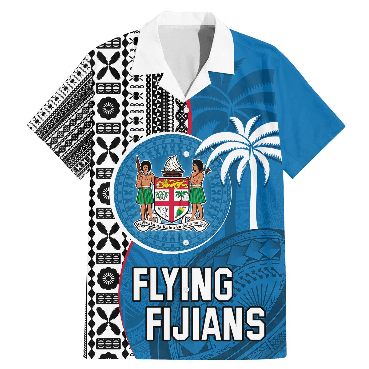 fiji-rugby-family-matching-mermaid-dress-and-hawaiian-shirt-coat-of-arms-palm-tree-mix-polynesia-tapa-pattern