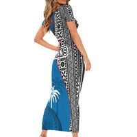 Fiji Rugby Family Matching Short Sleeve Bodycon Dress and Hawaiian Shirt Coat of Arms Palm Tree Mix Polynesia Tapa Pattern LT03 - Polynesian Pride