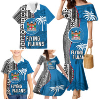 Custom Fiji Rugby Family Matching Mermaid Dress and Hawaiian Shirt Coat of Arms Palm Tree Mix Polynesia Tapa Pattern LT03 - Polynesian Pride