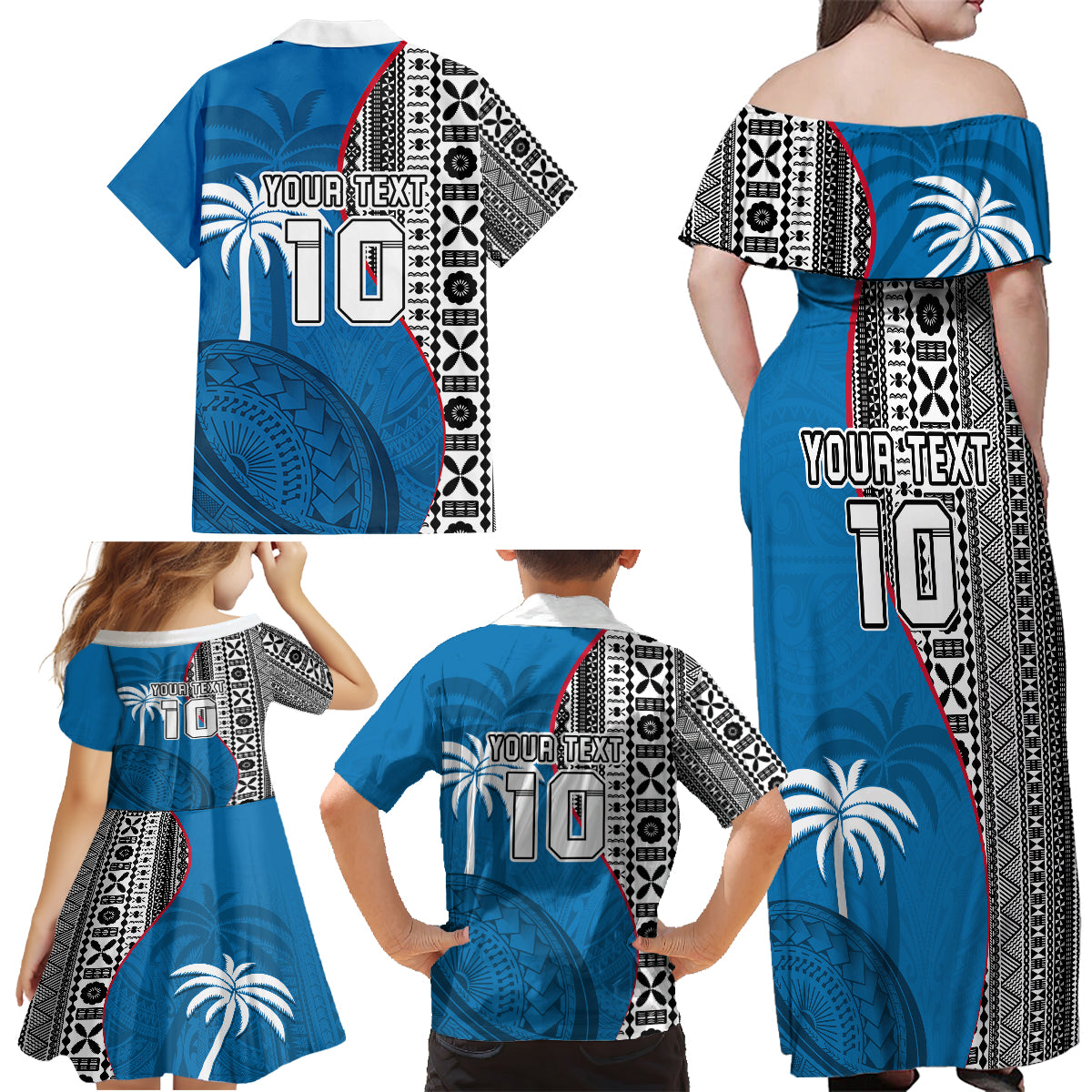 Custom Fiji Rugby Family Matching Off Shoulder Maxi Dress and Hawaiian Shirt Coat of Arms Palm Tree Mix Polynesia Tapa Pattern LT03 - Polynesian Pride
