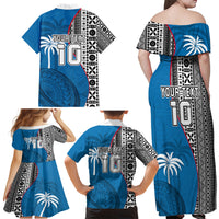 Custom Fiji Rugby Family Matching Off Shoulder Maxi Dress and Hawaiian Shirt Coat of Arms Palm Tree Mix Polynesia Tapa Pattern LT03 - Polynesian Pride