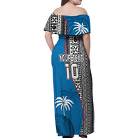 Custom Fiji Rugby Family Matching Off Shoulder Maxi Dress and Hawaiian Shirt Coat of Arms Palm Tree Mix Polynesia Tapa Pattern LT03 - Polynesian Pride