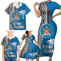 Custom Fiji Rugby Family Matching Short Sleeve Bodycon Dress and Hawaiian Shirt Coat of Arms Palm Tree Mix Polynesia Tapa Pattern LT03 - Polynesian Pride