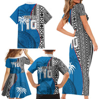 Custom Fiji Rugby Family Matching Short Sleeve Bodycon Dress and Hawaiian Shirt Coat of Arms Palm Tree Mix Polynesia Tapa Pattern LT03 - Polynesian Pride