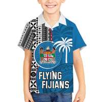 Custom Fiji Rugby Family Matching Short Sleeve Bodycon Dress and Hawaiian Shirt Coat of Arms Palm Tree Mix Polynesia Tapa Pattern LT03 Son's Shirt Blue - Polynesian Pride
