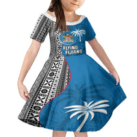 Custom Fiji Rugby Family Matching Summer Maxi Dress and Hawaiian Shirt Coat of Arms Palm Tree Mix Polynesia Tapa Pattern LT03 Daughter's Dress Blue - Polynesian Pride