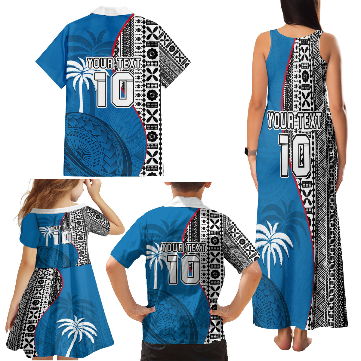 Custom Fiji Rugby Family Matching Tank Maxi Dress and Hawaiian Shirt Coat of Arms Palm Tree Mix Polynesia Tapa Pattern LT03 - Polynesian Pride