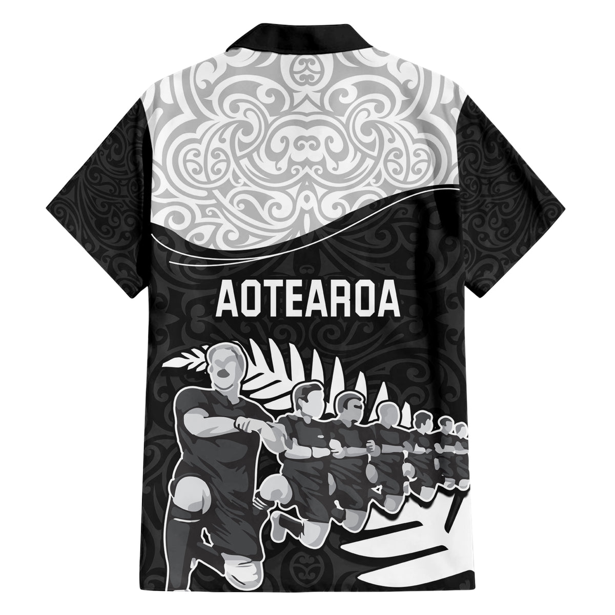 New Zealand World Cup 2023 Family Matching Short Sleeve Bodycon Dress and Hawaiian Shirt Aotearoa Haka Rugby with Silver Fern Maori Ethnic Pattern LT03 - Polynesian Pride