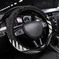 Custom New Zealand World Cup 2023 Steering Wheel Cover Aotearoa Haka Rugby with Silver Fern Maori Ethnic Pattern