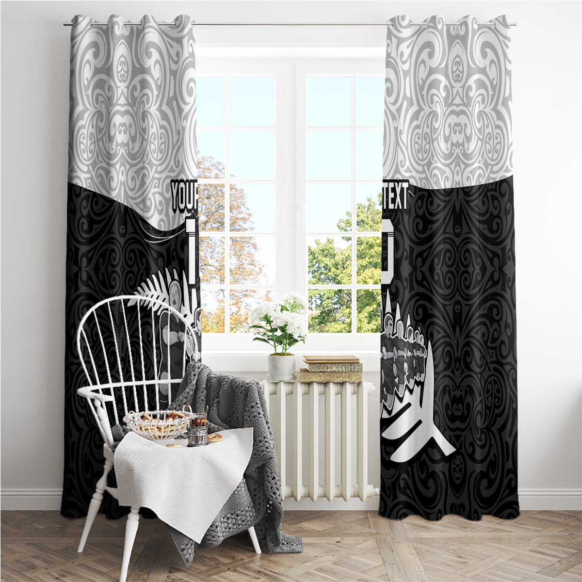 Custom New Zealand World Cup 2023 Window Curtain Aotearoa Haka Rugby with Silver Fern Maori Ethnic Pattern LT03 - Polynesian Pride