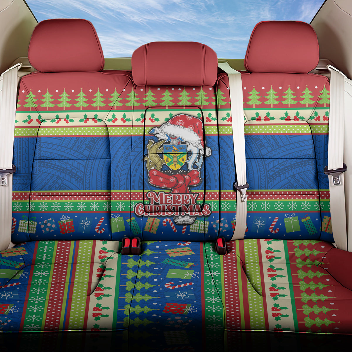 Solomon Islands Christmas Back Car Seat Cover Santa With Flag Of Solomon Polynesian Tribal Xmas Vibe LT03 One Size Blue - Polynesian Pride