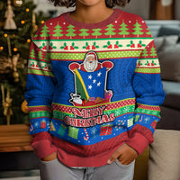 Solomon Islands Christmas Kid Ugly Christmas Sweater Santa With Flag Of Solomon Polynesian Tribal Xmas Vibe LT03 - Polynesian Pride