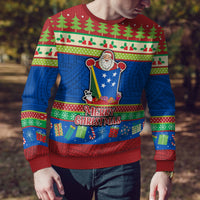 Solomon Islands Christmas Ugly Christmas Sweater Santa With Flag Of Solomon Polynesian Tribal Xmas Vibe LT03 - Polynesian Pride