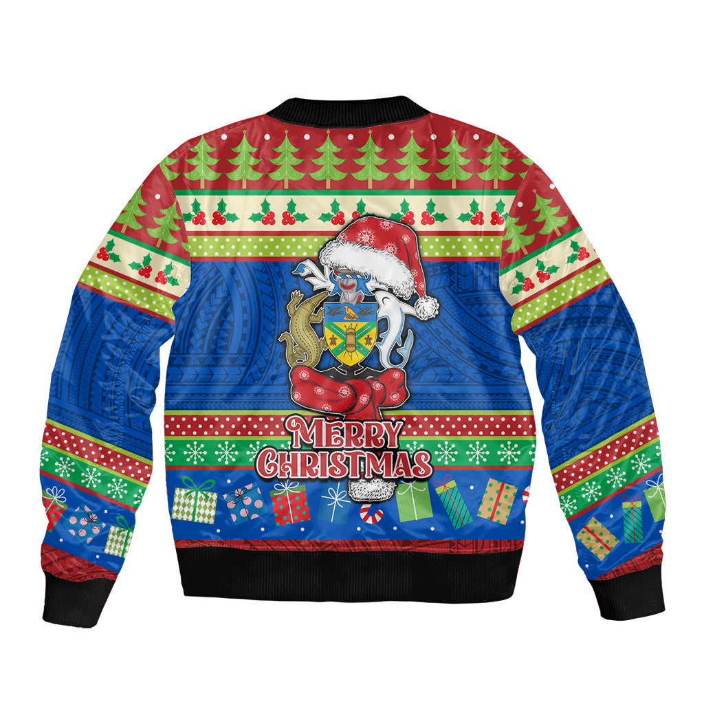 Solomon Islands Christmas Sleeve Zip Bomber Jacket Santa With Flag Of Solomon Polynesian Tribal Xmas Vibe LT03 - Polynesian Pride