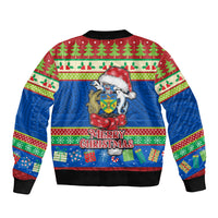 Solomon Islands Christmas Sleeve Zip Bomber Jacket Santa With Flag Of Solomon Polynesian Tribal Xmas Vibe LT03 - Polynesian Pride