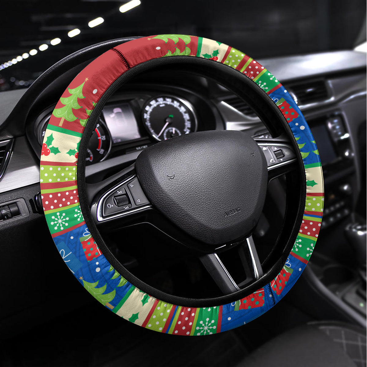 Solomon Islands Christmas Steering Wheel Cover Santa With Flag Of Solomon Polynesian Tribal Xmas Vibe LT03 Universal Fit Blue - Polynesian Pride