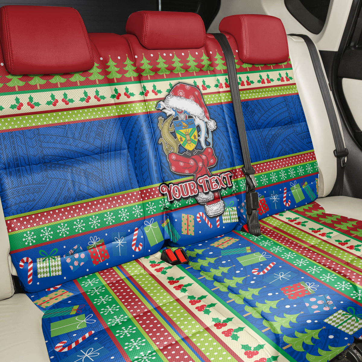 Personalised Solomon Islands Christmas Back Car Seat Cover Santa With Flag Of Solomon Polynesian Tribal Xmas Vibe LT03 - Polynesian Pride