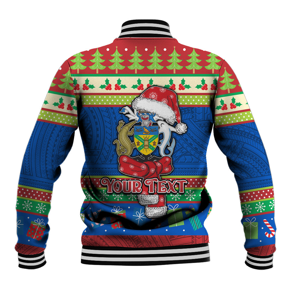 Personalised Solomon Islands Christmas Baseball Jacket Santa With Flag Of Solomon Polynesian Tribal Xmas Vibe LT03 - Polynesian Pride