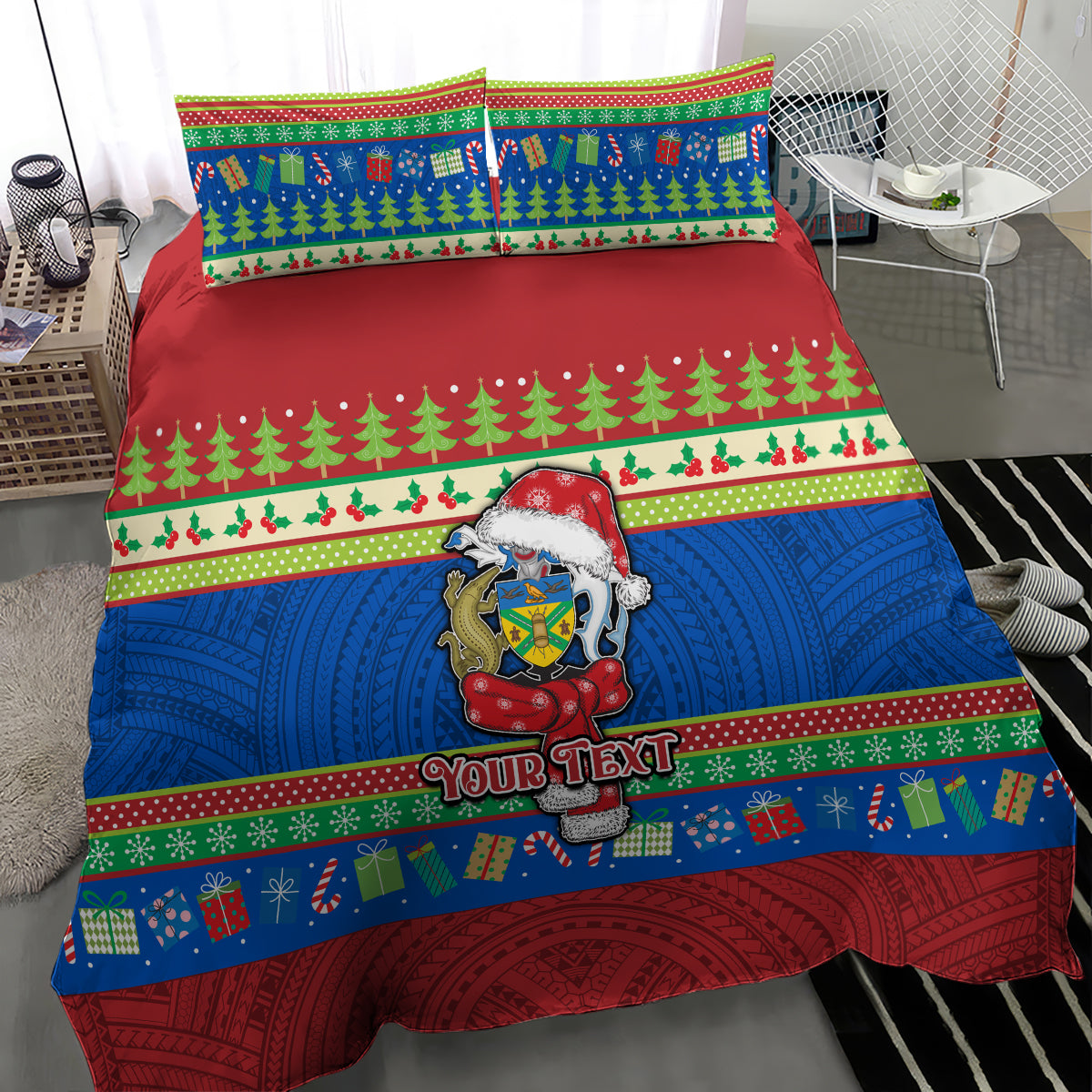 Personalised Solomon Islands Christmas Bedding Set Santa With Flag Of Solomon Polynesian Tribal Xmas Vibe LT03 - Polynesian Pride