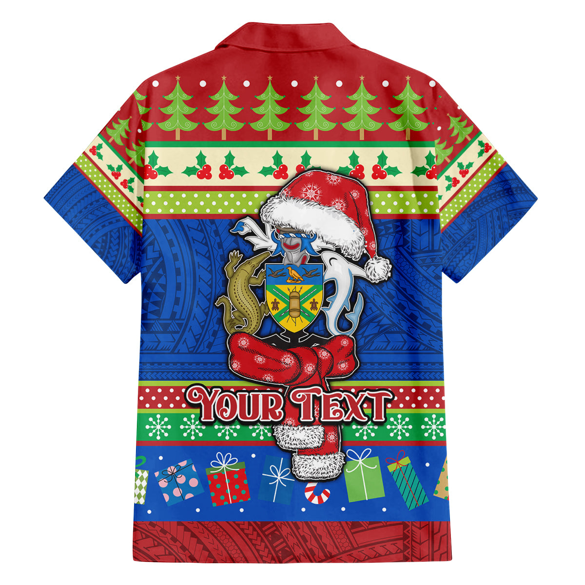 Personalised Solomon Islands Christmas Family Matching Off Shoulder Maxi Dress and Hawaiian Shirt Santa With Flag Of Solomon Polynesian Tribal Xmas Vibe LT03 - Polynesian Pride