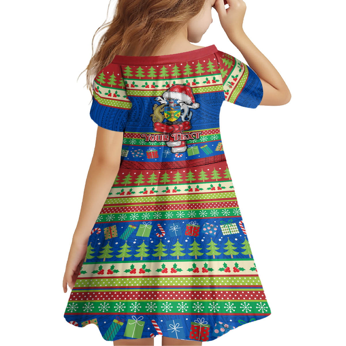 Personalised Solomon Islands Christmas Family Matching Short Sleeve Bodycon Dress and Hawaiian Shirt Santa With Flag Of Solomon Polynesian Tribal Xmas Vibe LT03 - Polynesian Pride