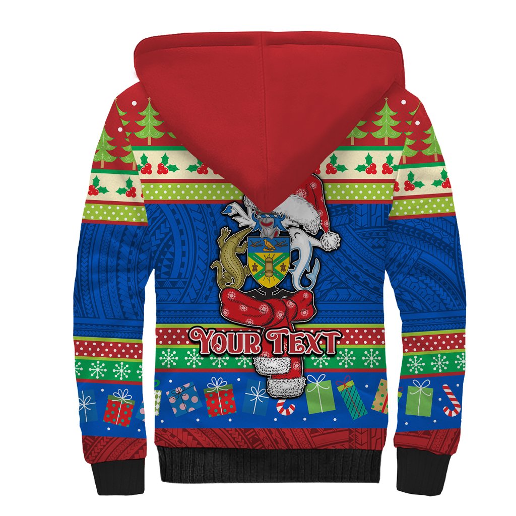 Personalised Solomon Islands Christmas Sherpa Hoodie Santa With Flag Of Solomon Polynesian Tribal Xmas Vibe LT03 - Polynesian Pride