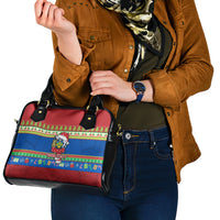 Personalised Solomon Islands Christmas Shoulder Handbag Santa With Flag Of Solomon Polynesian Tribal Xmas Vibe LT03 - Polynesian Pride