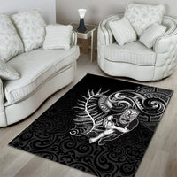 New Zealand Rugby Area Rug Maori Warrior Rugby with Silver Fern Sleeve Tribal Ethnic Style LT03 - Polynesian Pride