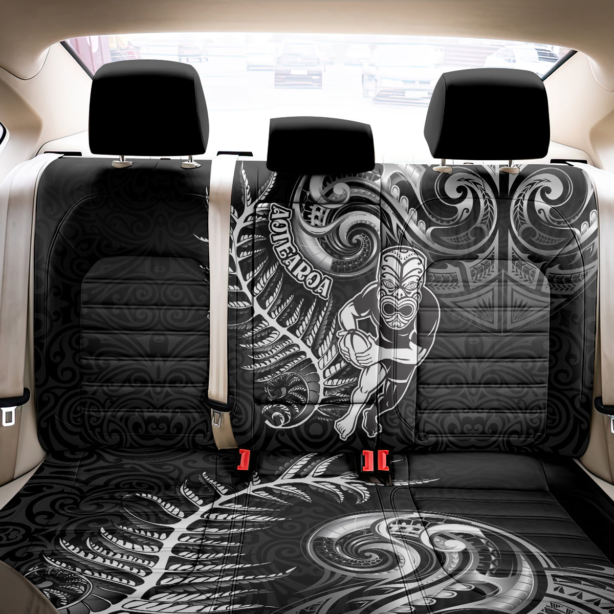 New Zealand Rugby Back Car Seat Cover Maori Warrior Rugby with Silver Fern Sleeve Tribal Ethnic Style LT03 - Polynesian Pride