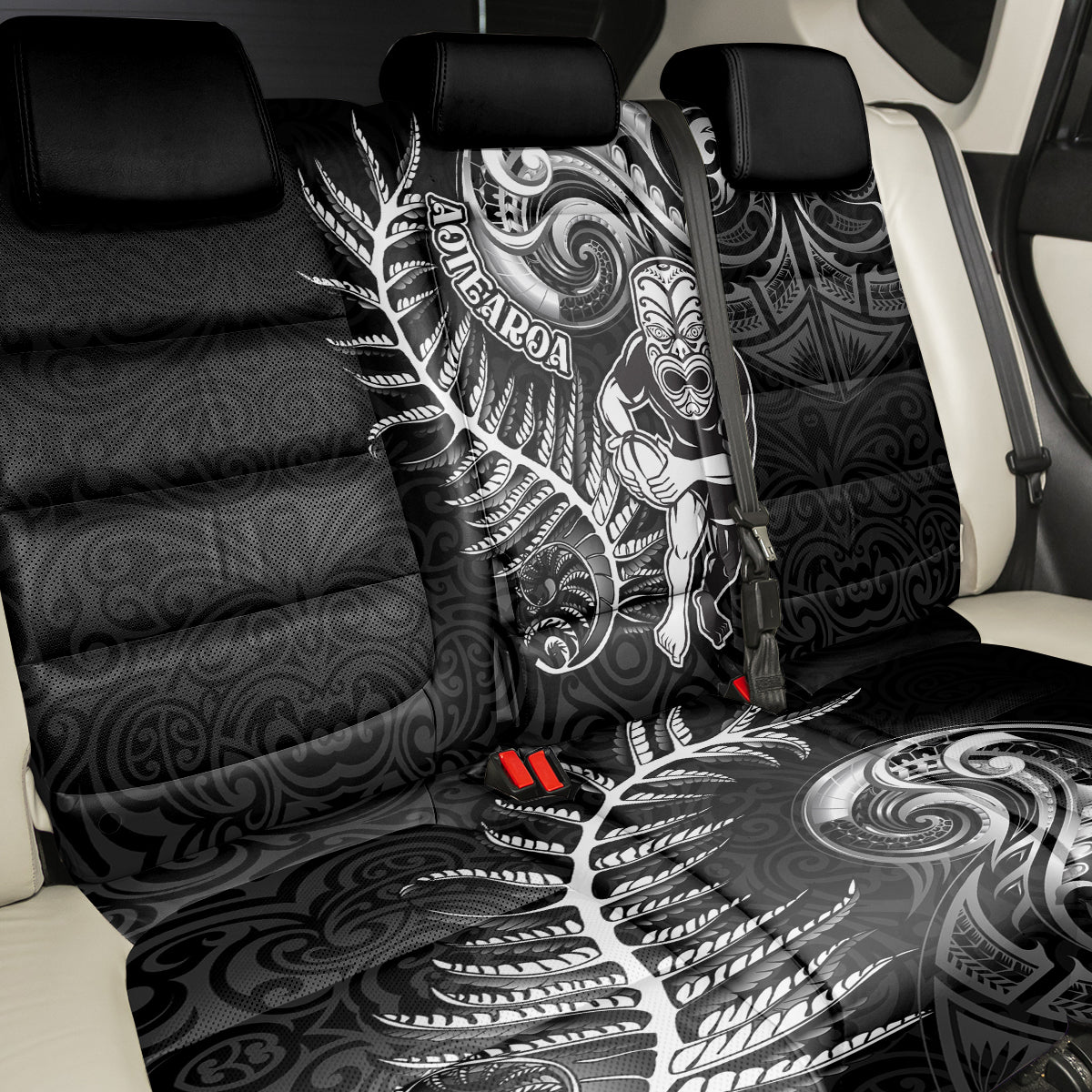 New Zealand Rugby Back Car Seat Cover Maori Warrior Rugby with Silver Fern Sleeve Tribal Ethnic Style LT03 - Polynesian Pride