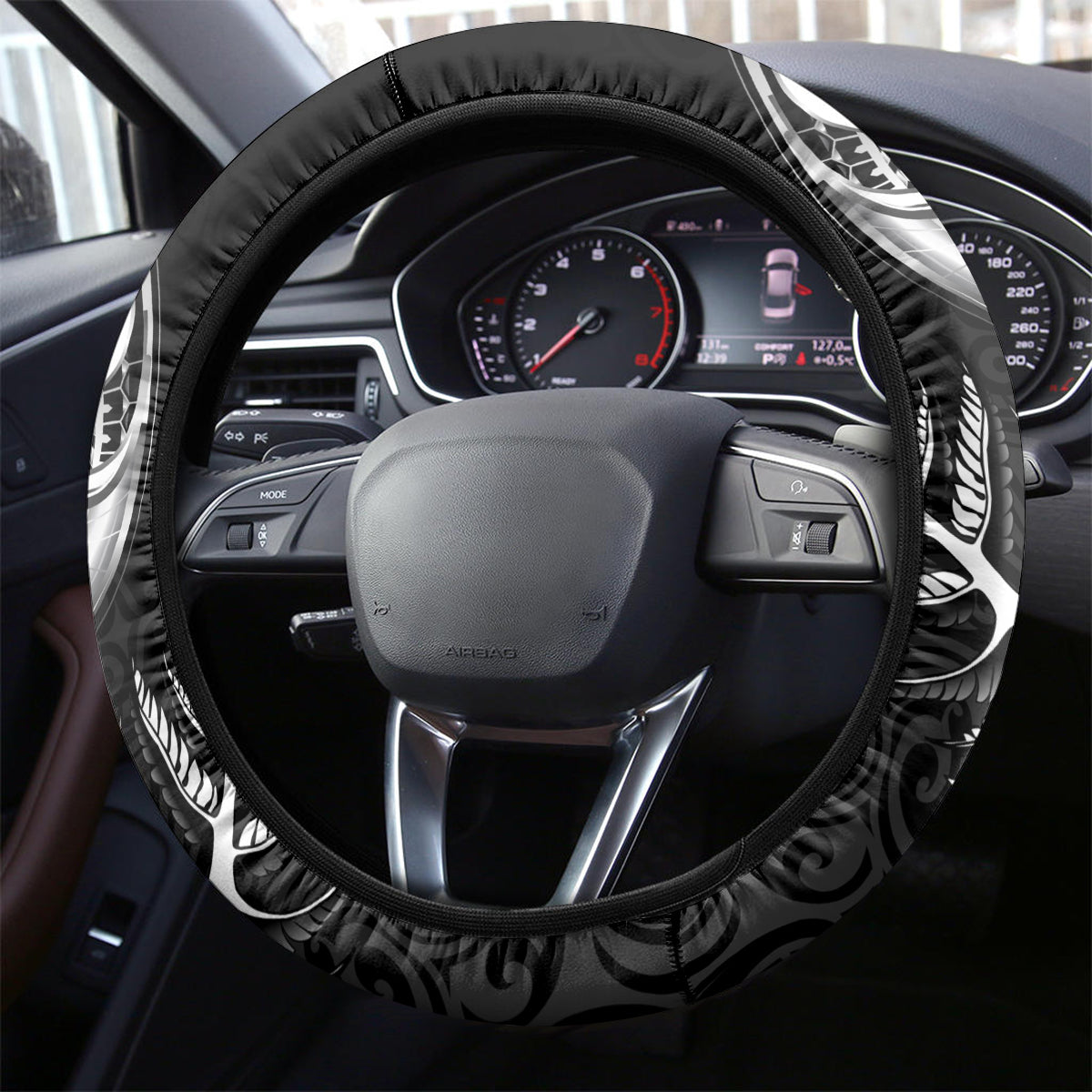 New Zealand Rugby Steering Wheel Cover Maori Warrior Rugby with Silver Fern Sleeve Tribal Ethnic Style LT03 - Polynesian Pride