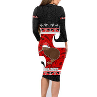 Personalized New Zealand Christmas Family Matching Long Sleeve Bodycon Dress and Hawaiian Shirt Santa Haka Fern and Kiwi Bird Tino Rangatiratanga Maori Flag Style LT03 - Polynesian Pride