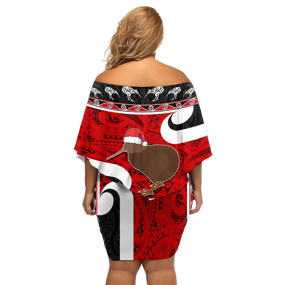 Personalized New Zealand Christmas Family Matching Off Shoulder Short Dress and Hawaiian Shirt Santa Haka Fern and Kiwi Bird Tino Rangatiratanga Maori Flag Style LT03 - Polynesian Pride