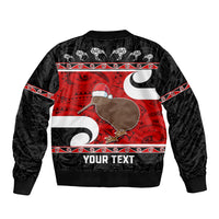Personalized New Zealand Christmas Sleeve Zip Bomber Jacket Santa Haka Fern and Kiwi Bird Tino Rangatiratanga Maori Flag Style LT03 - Polynesian Pride