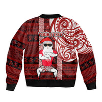 Personalized New Zealand Christmas Sleeve Zip Bomber Jacket Santa Claus and Kiwi Bird Maori Tattoo Koru Pattern LT03 - Polynesian Pride