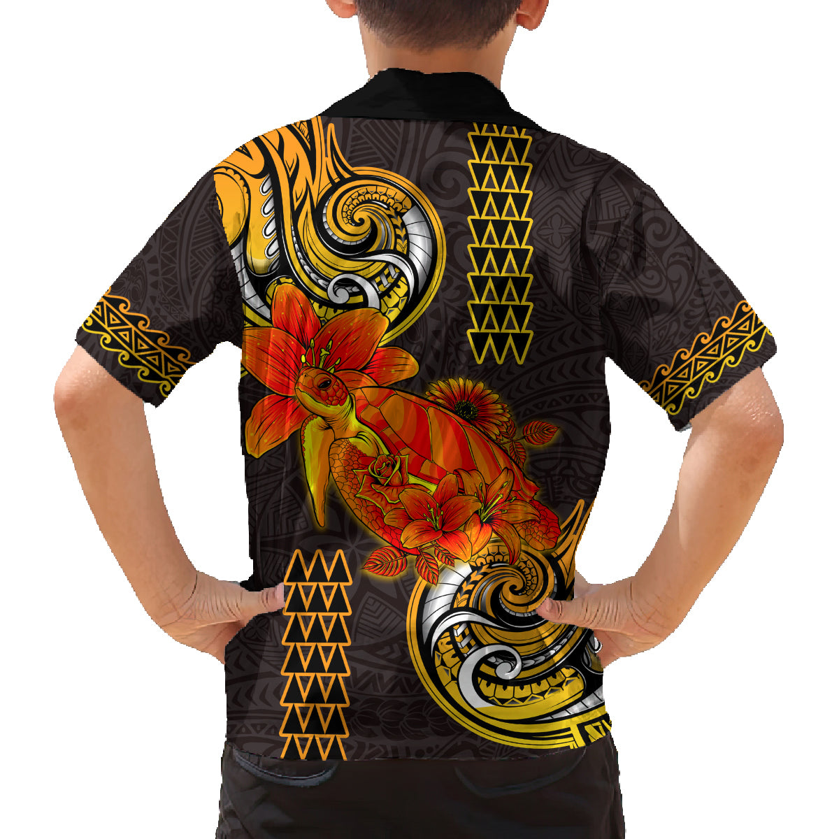 Hawaii Turtle Hibiscus Flower Family Matching Long Sleeve Bodycon Dress and Hawaiian Shirt Polynesian Tattoo LT03 - Polynesian Pride