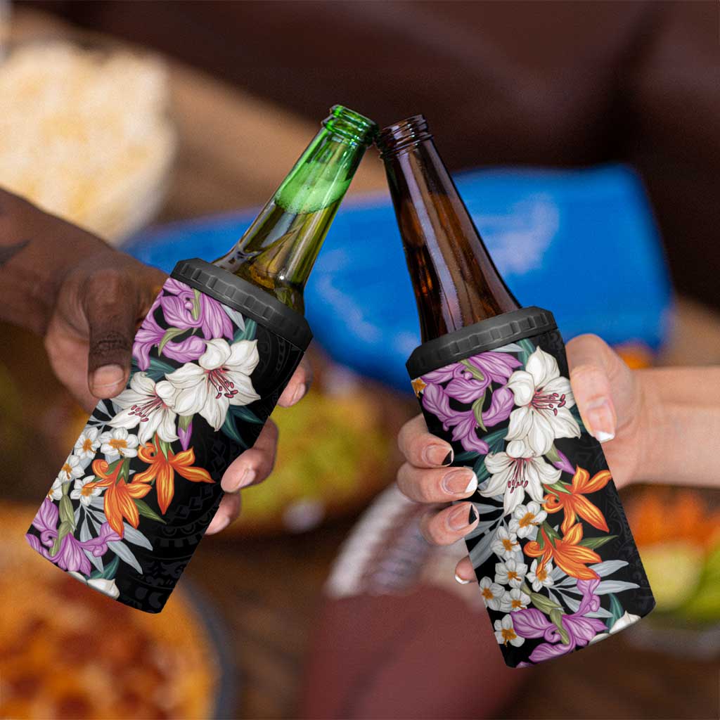 Hawaii Tropical Leaves and Flowers 4 in 1 Can Cooler Tumbler Tribal Polynesian Pattern