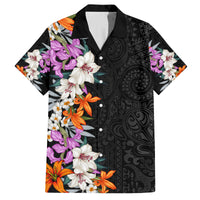 Hawaii Tropical Leaves and Flowers Family Matching Long Sleeve Bodycon Dress and Hawaiian Shirt Tribal Polynesian Pattern LT03 Dad's Shirt - Short Sleeve Black - Polynesian Pride