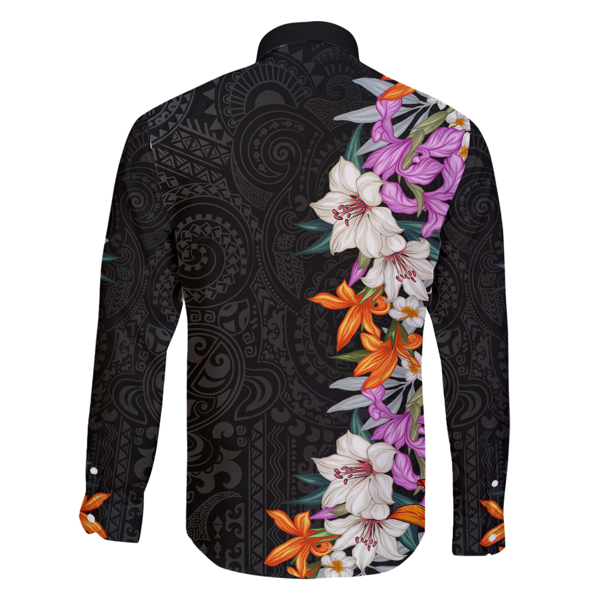 Hawaii Tropical Leaves and Flowers Family Matching Off Shoulder Long Sleeve Dress and Hawaiian Shirt Tribal Polynesian Pattern LT03 - Polynesian Pride