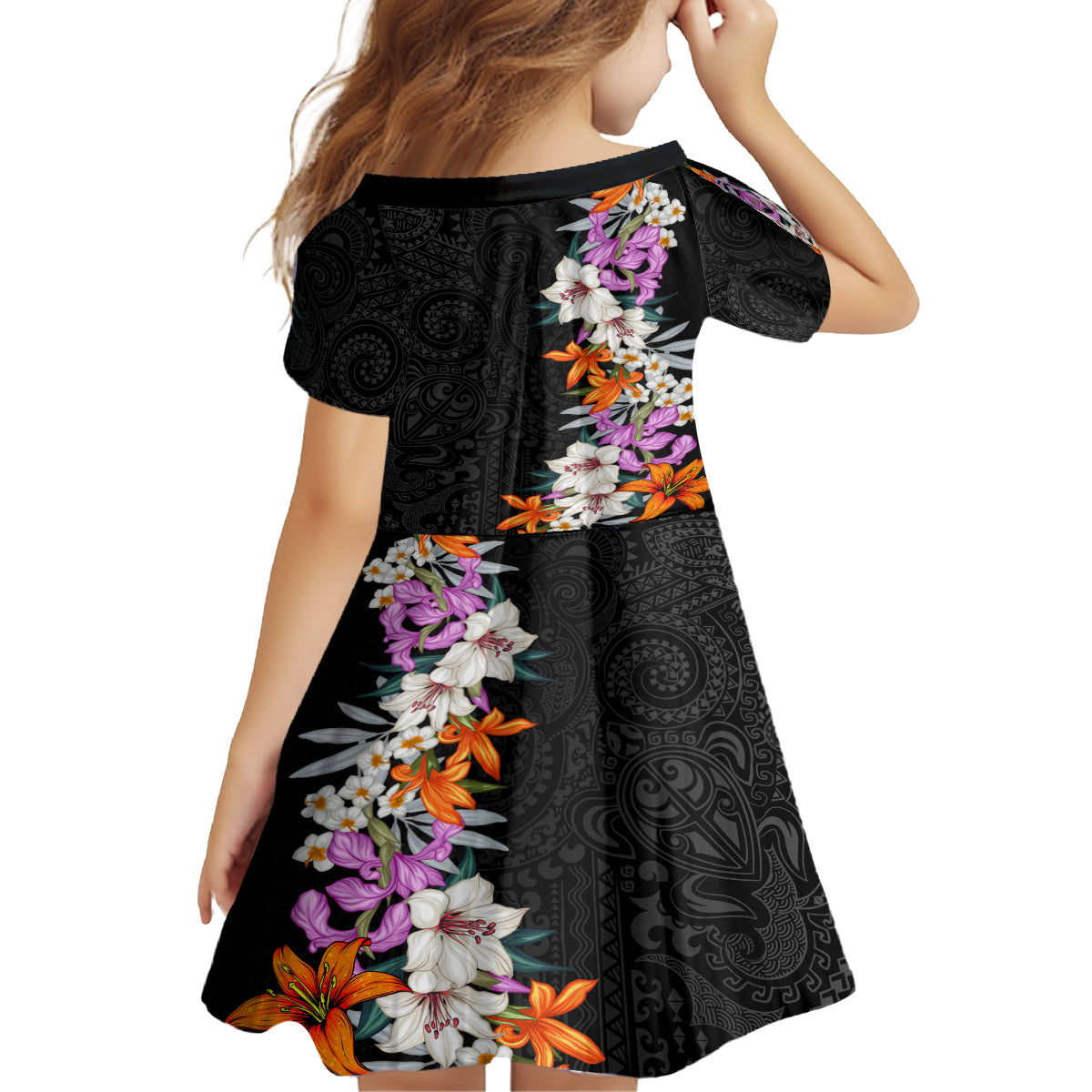 Hawaii Tropical Leaves and Flowers Kid Short Sleeve Dress Tribal Polynesian Pattern LT03 - Polynesian Pride