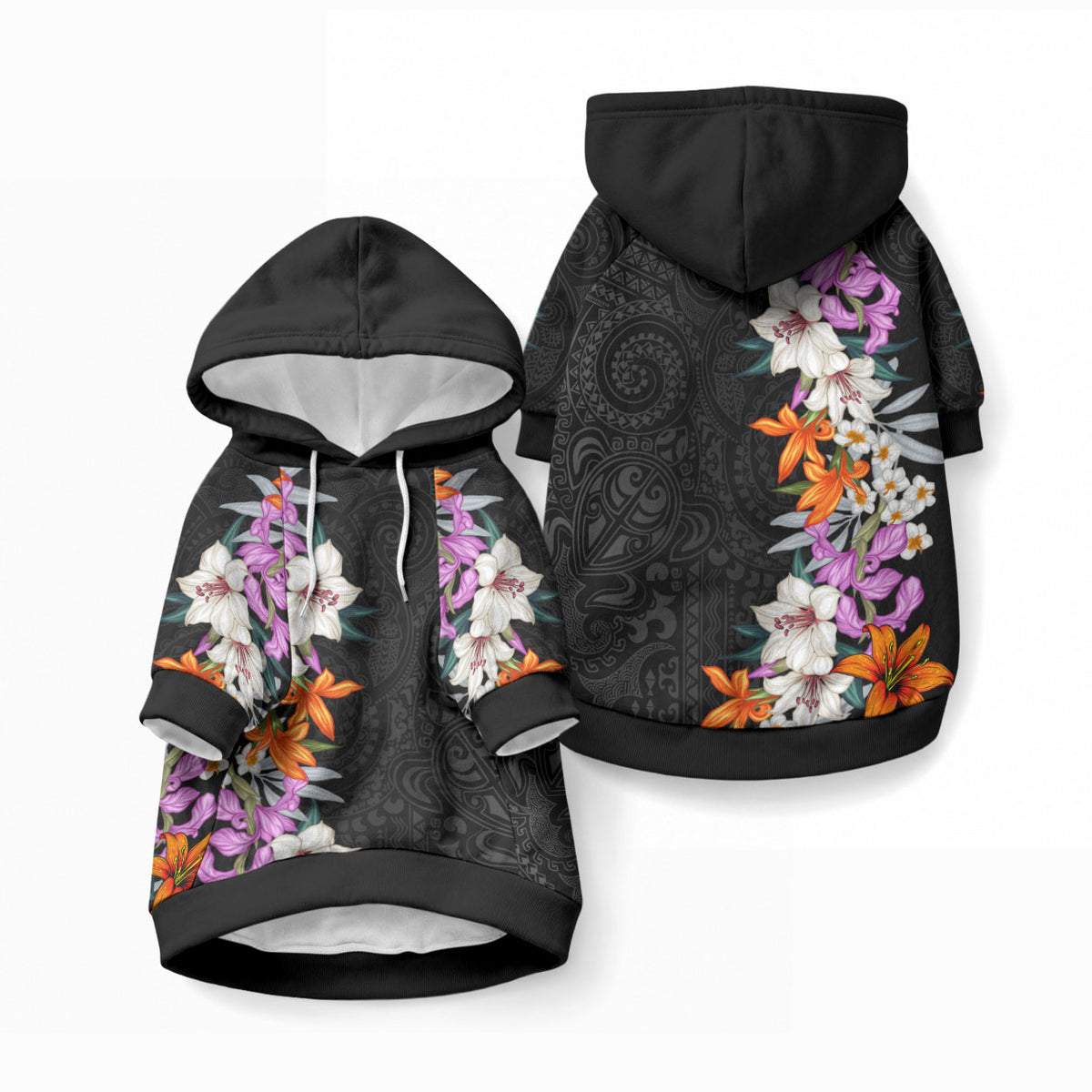 Hawaii Tropical Leaves and Flowers Pet Hoodie LT03 Pullover Black - Polynesian Pride
