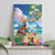 Hawaii Cocktails Canvas Wall Art Parrot with Cute Beach Landscape and Tropical Plants