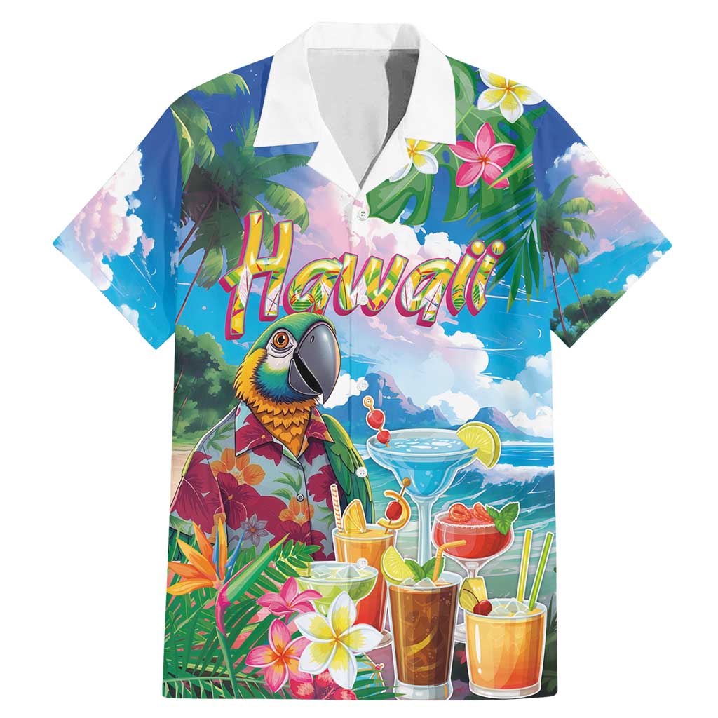 Hawaii Cocktails Family Matching Mermaid Dress and Hawaiian Shirt Parrot with Cute Beach Landscape and Tropical Plants LT03 Dad's Shirt - Short Sleeve Pastel - Polynesian Pride