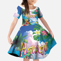 Hawaii Cocktails Family Matching Off The Shoulder Long Sleeve Dress and Hawaiian Shirt Parrot with Cute Beach Landscape and Tropical Plants LT03 Daughter's Dress Pastel - Polynesian Pride