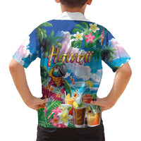 Hawaii Cocktails Family Matching Off Shoulder Maxi Dress and Hawaiian Shirt Parrot with Cute Beach Landscape and Tropical Plants LT03 - Polynesian Pride