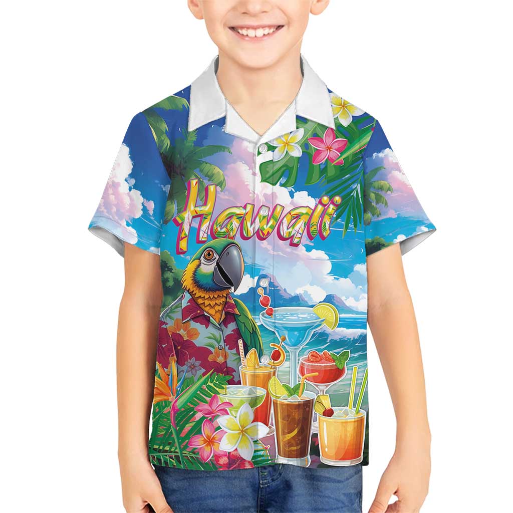 Hawaii Cocktails Family Matching Off Shoulder Maxi Dress and Hawaiian Shirt Parrot with Cute Beach Landscape and Tropical Plants LT03 Son's Shirt Pastel - Polynesian Pride