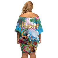 Hawaii Cocktails Family Matching Off Shoulder Short Dress and Hawaiian Shirt Parrot with Cute Beach Landscape and Tropical Plants LT03 - Polynesian Pride